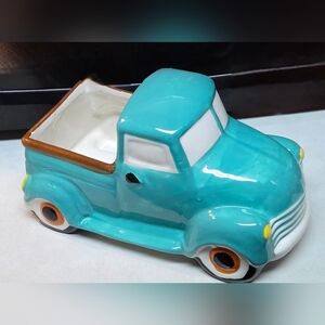 Robert Stanley Aqua Blue Ceramic Porcelain Truck Fall Centerpiece Planter